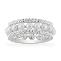 APM Monaco 双圈镶嵌戒指饰珍珠 - 银白色