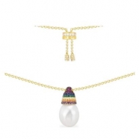 APM Monaco 珍珠可调节项链饰彩石 - 金黄色银