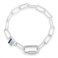 APM Monaco 链条手链饰藏青色和湖水蓝色滑环 - 银白色