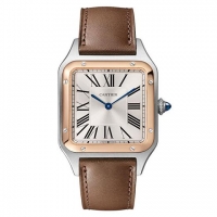 Cartier卡地亚Santos-Dumont系列腕表 玫瑰金皮表带手表 大号表款